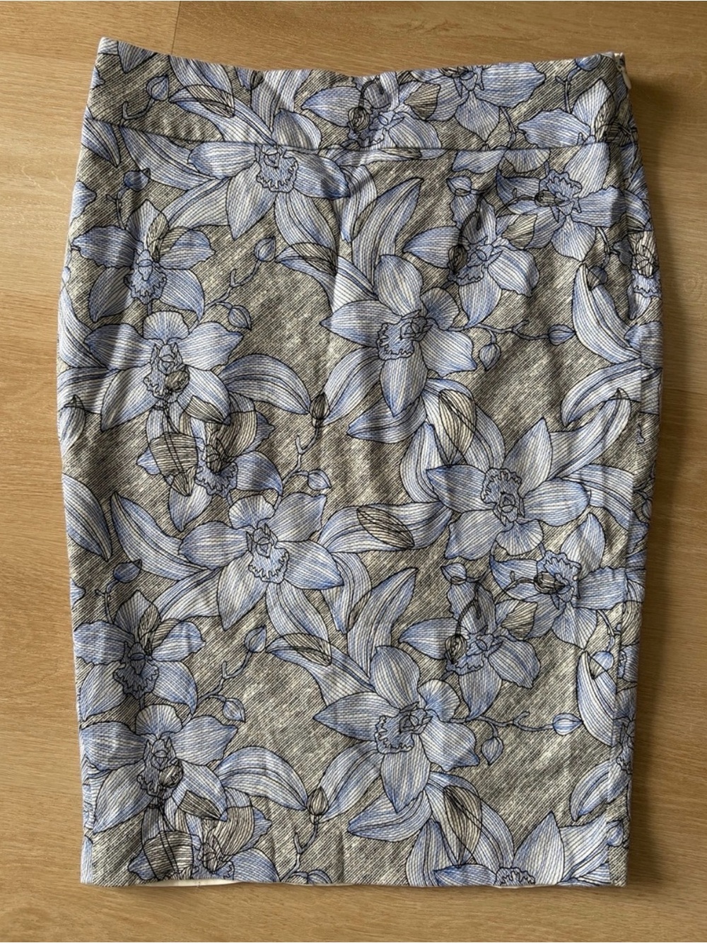 RW&CO Blue Botanical Floral High Waist Pencil Skirt Size 8